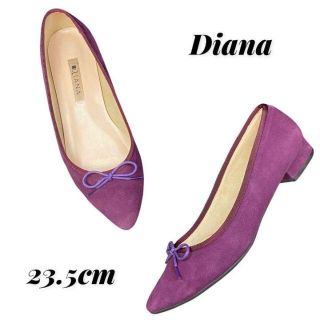 ダイアナ(DIANA)のDIANA フラットシューズ 23.5cm スエード 紫 パープル リボン(バレエシューズ)