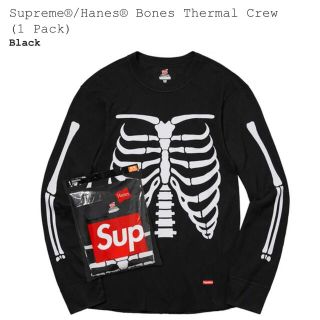 シュプリーム(Supreme)のSupreme Hanes Bones Thermal Crew Black(Tシャツ/カットソー(七分/長袖))