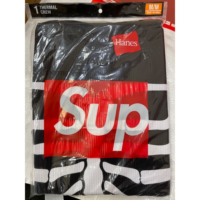 Supreme Hanes Bones Thermal Crew BLACK Mメンズ