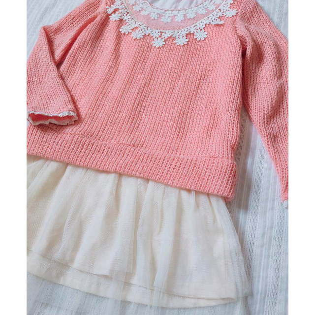 激安SALE★新品 140サイズ チュールスカート 切り替えワンピース ピンク キッズ/ベビー/マタニティのキッズ服女の子用(90cm~)(ニット)の商品写真