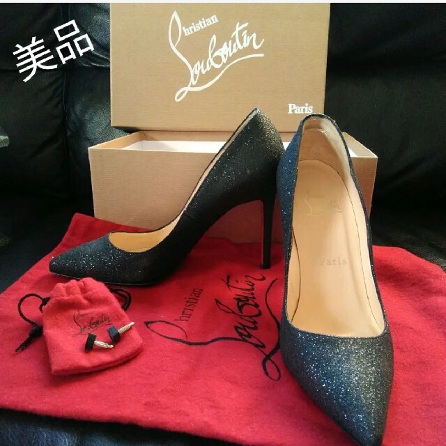 美品☆クリスチャンルブタンのラメ黒パンプス towinglouisvilleky.com
