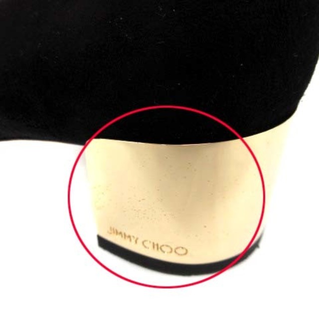 JIMMY CHOO(ジミーチュウ)のジミーチュウ パンプス チャンキーヒール スエード 35.5 黒 ゴールド レディースの靴/シューズ(ハイヒール/パンプス)の商品写真