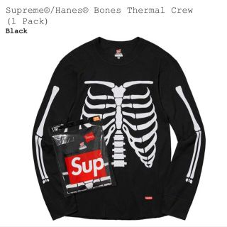 シュプリーム(Supreme)のSupreme Hanes Bones Thermal Crew 黒　L(Tシャツ/カットソー(七分/長袖))