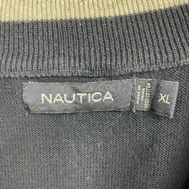 NAUTICA(ノーティカ)のUSA古着 ノーティカ ハーフジップ ニット セーター ネイビー ボルドー XL メンズのトップス(ニット/セーター)の商品写真