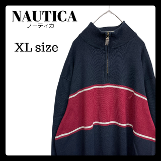 ノーティカ(NAUTICA)のUSA古着 ノーティカ ハーフジップ ニット セーター ネイビー ボルドー XL(ニット/セーター)