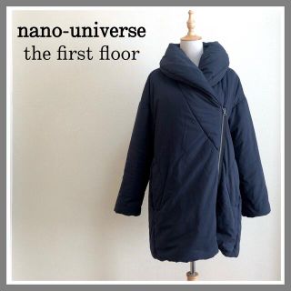 ナノユニバース(nano・universe)のナノユニバース　中綿ジャケット　ミディアム丈　ブラック　黒　ショールカラー(ダウンジャケット)