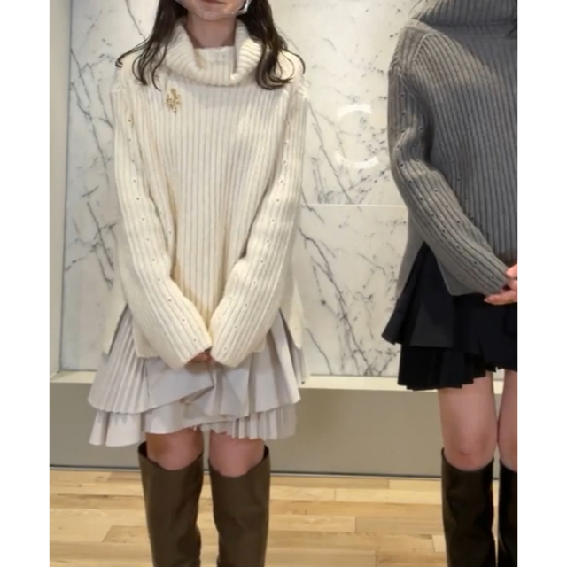SNIDEL フリルコンビニットワンピース アイボリー - ミニワンピース