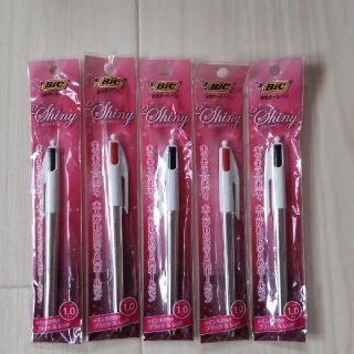 BiC（ビック）　油性ボールペン　2色シャイニー（黒・赤）　5本セット(ペン/マーカー)