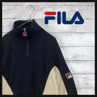 フィラ(FILA)の【90年代　フィラハーフジップトレーナー】ツートンレトロカラー　ジップメタルロゴ(スウェット)