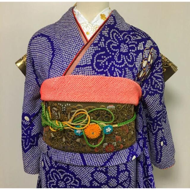 163cm美品 ３点セット 金駒刺繍 絞り 成人式 着物 振袖・長襦袢・袋帯 2744