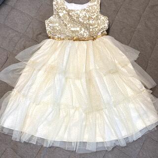 ドレス ホワイト ゴールドラメ 刺繍 150cm(ドレス/フォーマル)