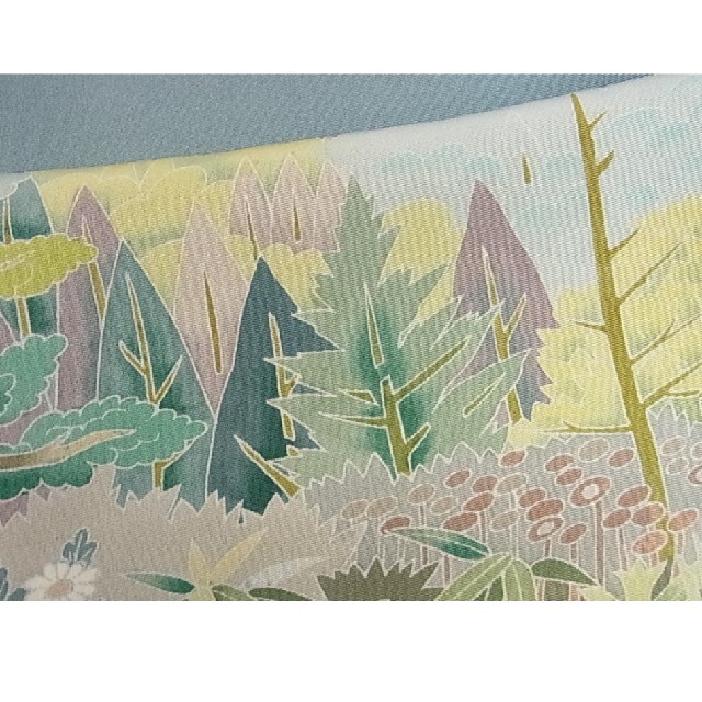 訪問着 作家物 落款 遠山風景文 暈し染め 袷 正絹 訪問着 作家物 絞り 遠山風景文 暈し染め 金彩 パールトーン加工 正絹 袷