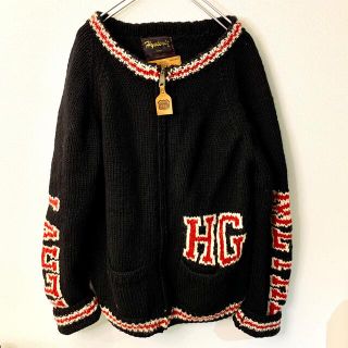 ヒステリックグラマー(HYSTERIC GLAMOUR)のHG ヒステリックグラマー  HEAVYロゴウールニットジャケット ブラック M(ニット/セーター)