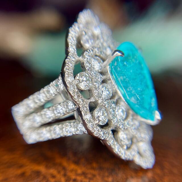 桜舞う季節 天然 パライバトルマリン ダイヤモンド 計0.64ct PT 中宝研