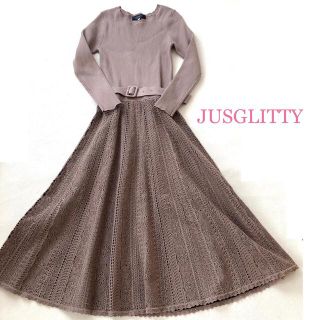 ジャスグリッティー(JUSGLITTY)の●美品●JUSGLITTY 柄編みニットロングワンピース　サイズS(ロングワンピース/マキシワンピース)