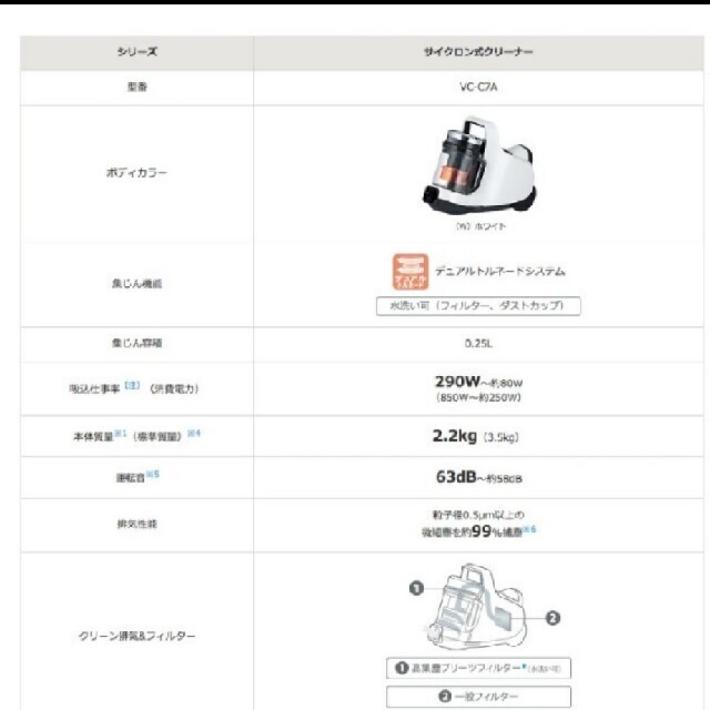 東芝(トウシバ)の東芝 TOSHIBA サイクロン式クリーナー トルネオミニ VC-C7A(W) スマホ/家電/カメラの生活家電(掃除機)の商品写真