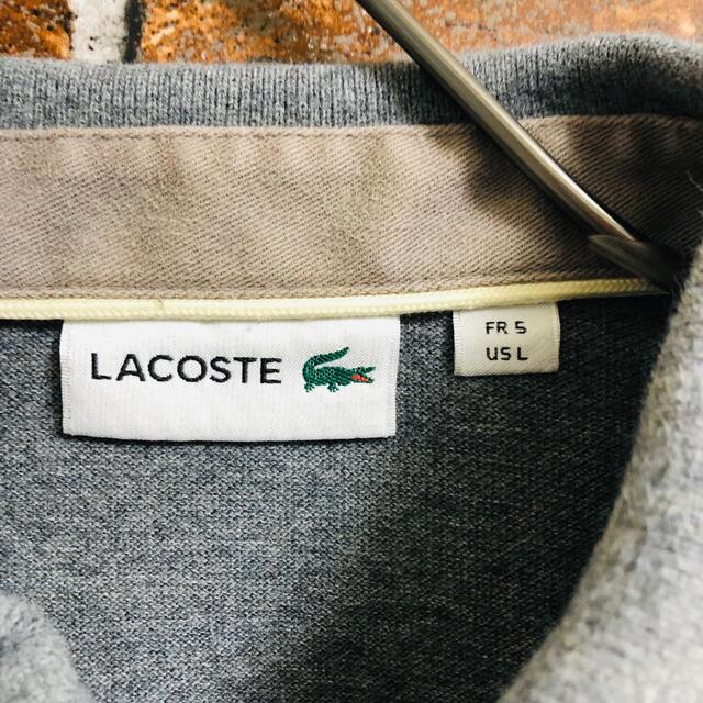 LACOSTE(ラコステ)の【希少】ラコステLACOSTA Lサイズ　長袖ポロシャツ 胸デカロゴ　グレー メンズのトップス(ポロシャツ)の商品写真