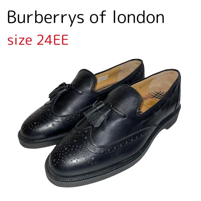 BURBERRY(バーバリー)の未使用品 24cm バーバリー ウイングチップ タッセルローファー 黒 レディースの靴/シューズ(ローファー/革靴)の商品写真