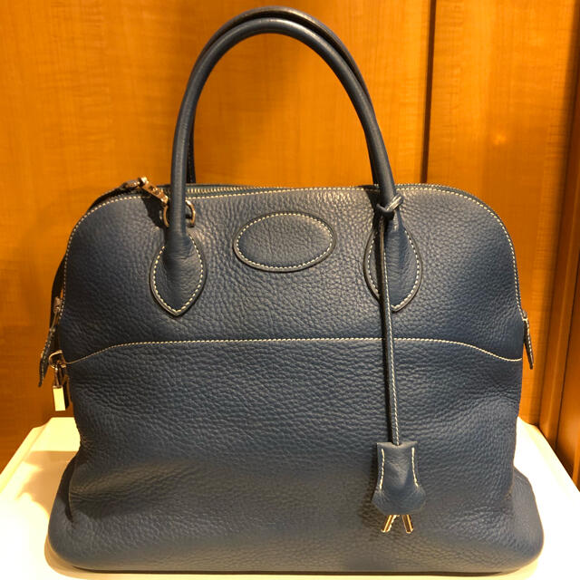 HERMES エルメス ボリード37 ブルー シルバー金具 刻印□G - ハンドバッグ