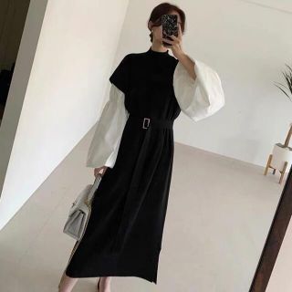 ザラ(ZARA)のimport❁︎ボリュームスリーブ ブラック ドッキングロングワンピース (ロングワンピース/マキシワンピース)