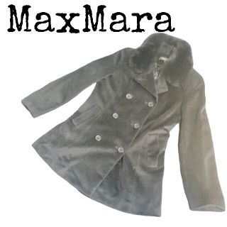 マックスマーラ(Max Mara)のMaxMara ピーコート ファー バージンウール カシミヤ混 ブラック L(ピーコート)