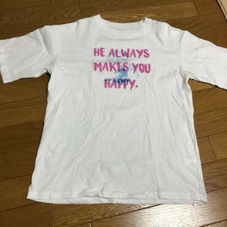 ユニクロ(UNIQLO)のユニクロ　UNIQLO 白色×ピンク×青色　半袖ミッキー アロハUT M ハワイ(Tシャツ(半袖/袖なし))