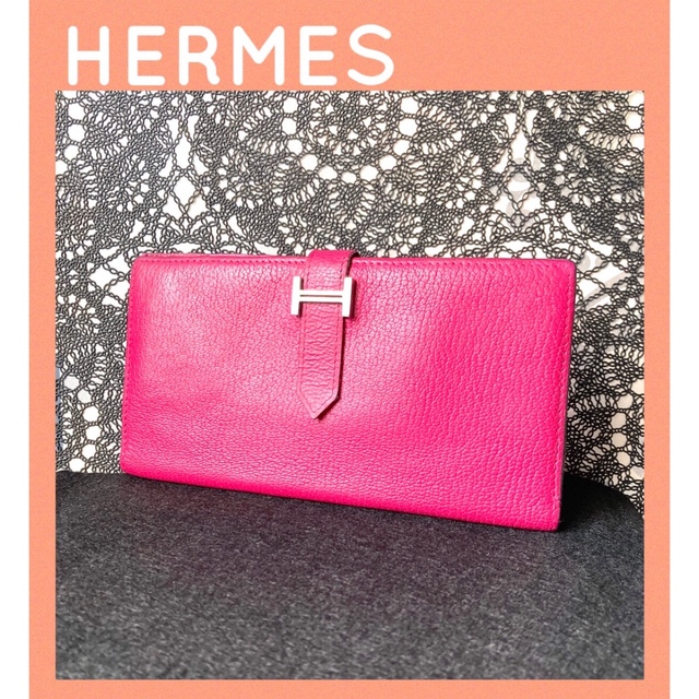 極美品★正規品 HERMES エルメス べアン スフレ 二つ折り 長財布 ピンク 【60％OFF】