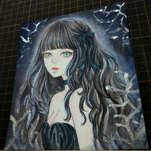 専用　手描きイラスト《闇姫》オリジナル　水彩画 エンタメ/ホビーの美術品/アンティーク(絵画/タペストリー)の商品写真