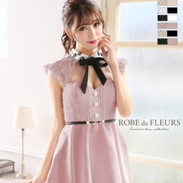 ROBE de FLEURS　ビジュー襟リボンドレス