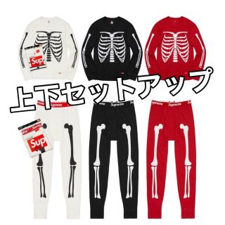 シュプリーム(Supreme)のSupreme / Hanes Bones Thermal セットアップ 黒 Ｌ(Tシャツ/カットソー(七分/長袖))