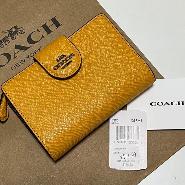 93%OFF!】 coach コーチ 三つ折り 財布 レザー 本革 マスタード イエロー