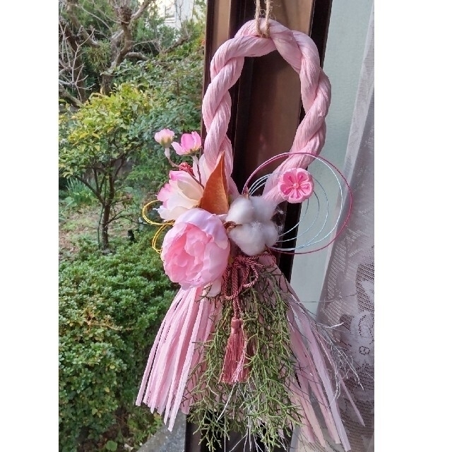 ピンクのしめ縄飾り ハンドメイドのフラワー/ガーデン(リース)の商品写真