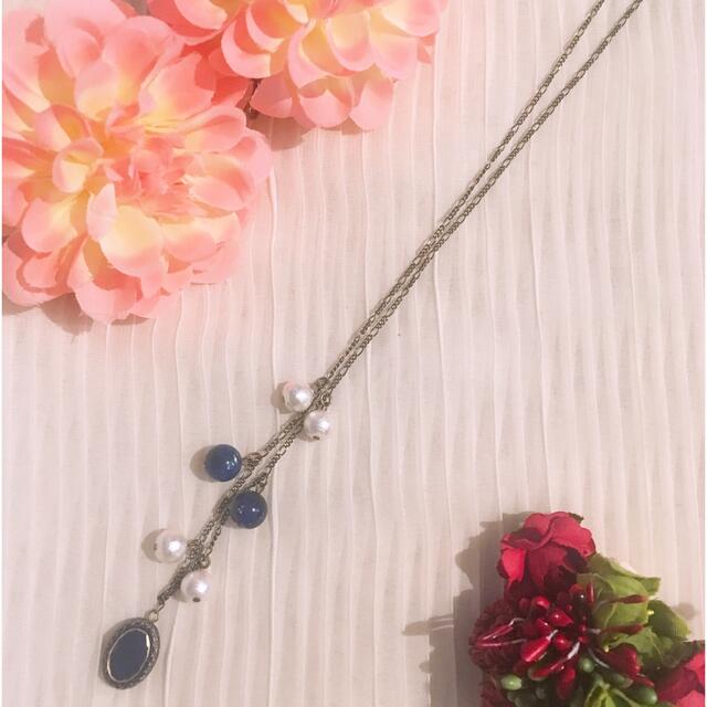 一点もの⭐︎プルシアンブルーとコットンパールのノーブルなネックレス ハンドメイドのアクセサリー(ネックレス)の商品写真