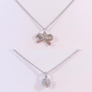 一点もの⭐︎シンプルネックレス2本セット☆リボン&キラキラジルコニア(ネックレス)