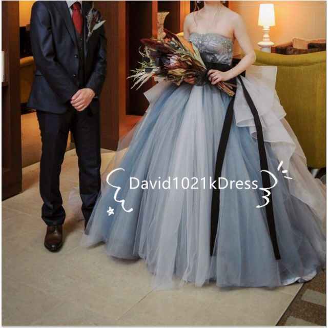 レディース素敵なカラードレス サッシュベルト オリジナル 花嫁/ 舞台ドレス