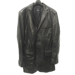 ヒューゴボス(HUGO BOSS)のヒューゴボス テーラードジャケット 革ジャン レザー 羊革 ブラック 黒 50(テーラードジャケット)