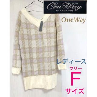 ワンウェイ(one*way)の【OneWay】ミニ丈ワンピース　ロングニット　チェック　セーター(ひざ丈ワンピース)