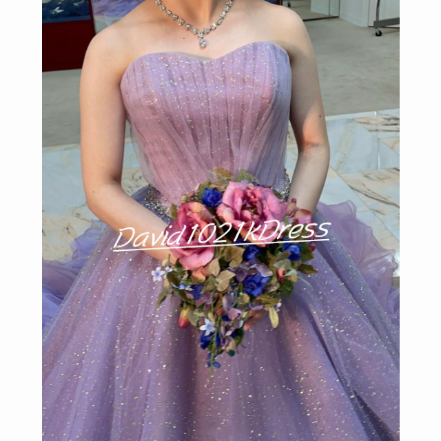 カラードレス 紫 キラキラチュール ラッフルフリル 結婚式 前 カラードレス 紫 キラキラチュール ラッフルフリル 結婚式 前