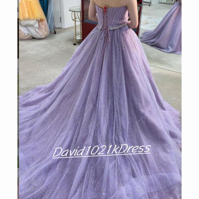 カラードレス 紫 キラキラチュール ラッフルフリル 結婚式 前 カラードレス 紫 キラキラチュール ラッフルフリル 結婚式 前
