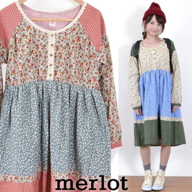 merlot(メルロー)のメルロー 小花 パッチ 切替 ワンピース 新品 レディースのワンピース(ロングワンピース/マキシワンピース)の商品写真