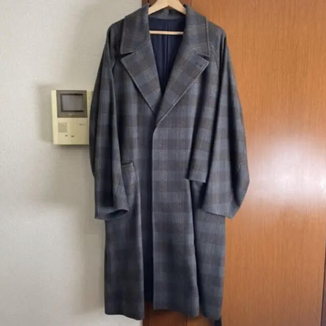 URU 19aw WOOL CHECK BELTED COAT Gray