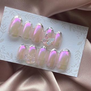 オーロラネイル ガラスフレンチ クリアバタフライ ネイルチップ