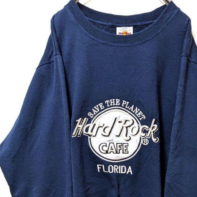 USA製 ハードロックカフェ フロリダ 刺繍 スウェット ネイビー L 古着