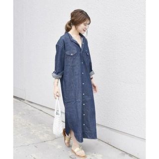 ラングラー(Wrangler)のSHIPS 別注 Wrangler ノーカラーデニムシャツワンピース(ロングワンピース/マキシワンピース)