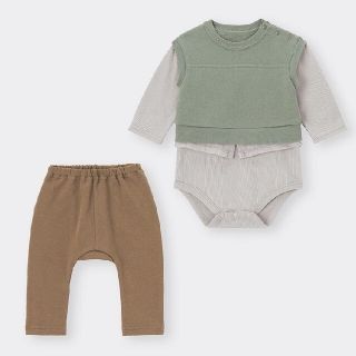 ジーユー(GU)のGU/BABY(NEWBORN)ロンパースセット(長袖)レイヤード【新品】(ロンパース)