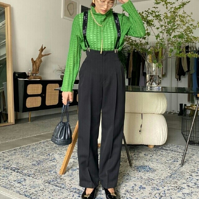 レディースHIGH WAIST SUSPENDER PANTS　黒　Sサイズ