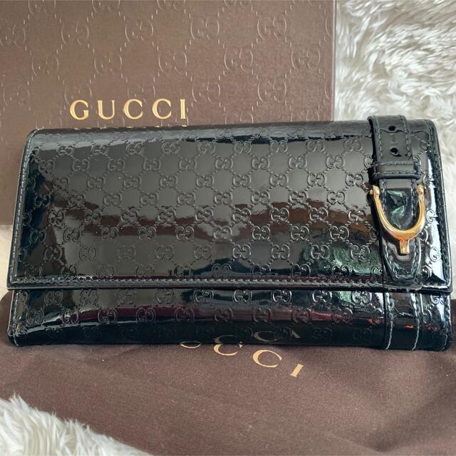 Gucci(グッチ)の【極美品】グッチ　ニース　マイクロgg エナメル　長財布　ブラック　箱付き レディースのファッション小物(財布)の商品写真
