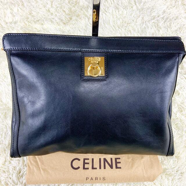 celine(セリーヌ)のCELINE ガンチーニ金具 レザー クラッチバッグ  ゴールド金具  黒 本革 レディースのバッグ(クラッチバッグ)の商品写真