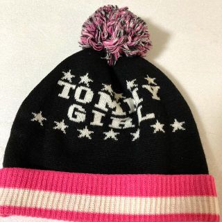 トミーガール(tommy girl)の★tommy girl★ポンポンニット帽（黒系）(ニット帽/ビーニー)