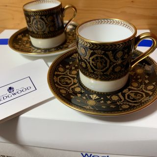 ウェッジウッド(WEDGWOOD)のウェッジウッド アストバリー　ブラック　デミタスカップ&ソーサー　2客(食器)